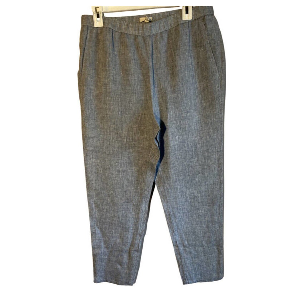 Eileen Fisher Organic Linen Pants P Small Pockets Straight Leg Gray Lagenlook